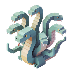 Icono de serpiente multicéfala voxel – arte de fantasía isométrico
