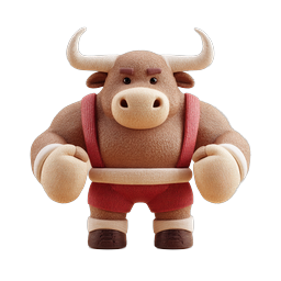筋肉質なブルレスラー3Dアイコン - パワフルなスポーツマスコット