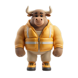 マッスルな雄牛キャラクターの3Dマスコットアイコン