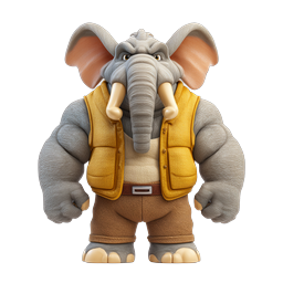 Muscular Elephant Character 3D Icon | Cartoon Wildlife