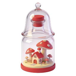 Whimsical Mushroom House Glass Jar 3D Icon