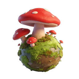 Magical Mushroom Planet 3D Icon - Fantasy Nature Design