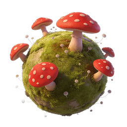 Whimsical Mushroom Planet 3D Icon | Nature Fantasy