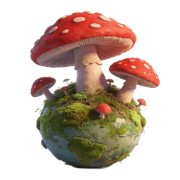 Magical Mushroom Planet Earth 3D Icon | Nature Fantasy