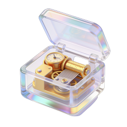 3D Realistic Music Box Icon with Golden Mechanism