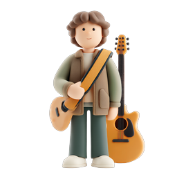 Clay-Style Musician with Guitar 3D Character Icon