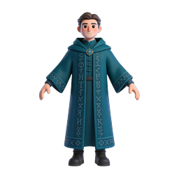 ルーンシンボルのローブを纏った神秘キャラクター3Dアイコン
