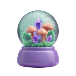 Ícone 3D Globo de Neve de Cristal com Cogumelo Místico
