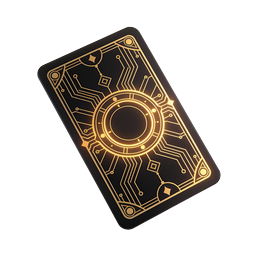Mystical Tech Card Icon with Glowing Golden Circuit Design