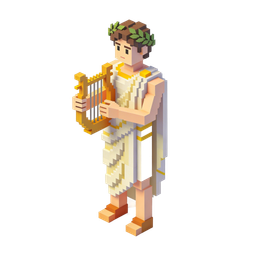 Pixelated Greek Musician Icon Holding a Harp