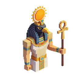 Vibrant Egyptian God Icon in Pixel Art Style