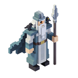 Stylized Wizard Icon with Crows in Pixel Art Style