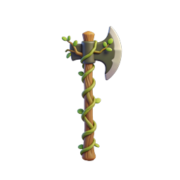 Fantasy Nature Axe 3D Icon with Vines and Leaves