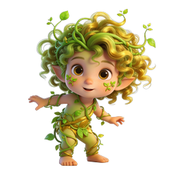 Cute Nature Elf Character with Vines and Leaves 3D Icon