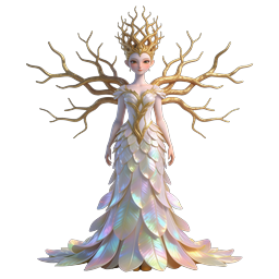 Nature Fairy Goddess Icon - Fantasy 3D Golden Wings