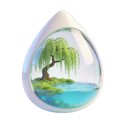 Nature Water Droplet with Willow Tree Ecosystem Icon