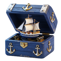 Nautical Treasure Chest with Ship Icon - 3D Pirate Theme
