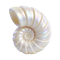 Pearlescent Nautilus Shell 3D Icon - Iridescent Spiral