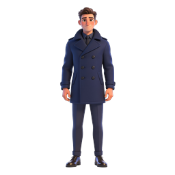 Stylish Navy Trench Coat 3D Character Icon