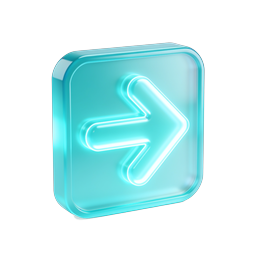 Neon Arrow Button Icon - 3D Cyan Glass UI Element