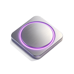 Neon Circle Button Icon | 3D Metallic UI Element