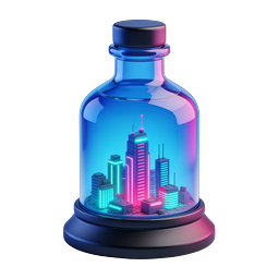 Neon City in Glass Bottle - Futuristic 3D Icon