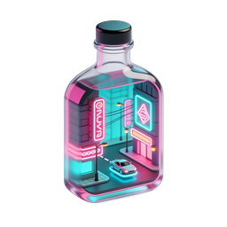 Neon Cyberpunk City in Glass Bottle Icon - Futuristic 3D Art