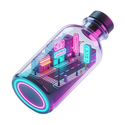 Neon Cyberpunk City Inside Glass Bottle 3D Icon