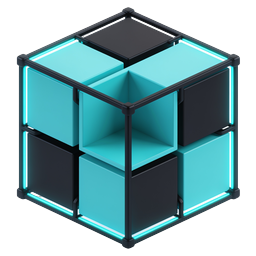 Neon Cube Mosaic 3D Tech Icon with Glowing Edges