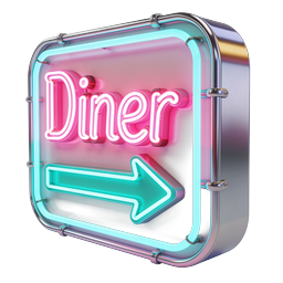 Neon Diner Sign Icon | Retro Restaurant 3D Icon