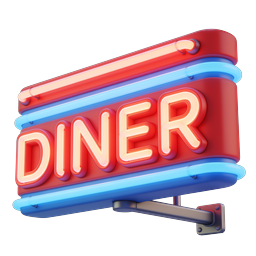 Neon Diner Sign Icon - Retro 3D Restaurant Logo