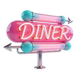 Retro Neon Diner Sign 3D Icon