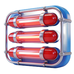 Neon Heating Element 3D Icon | Glowing Red Energy Tubes