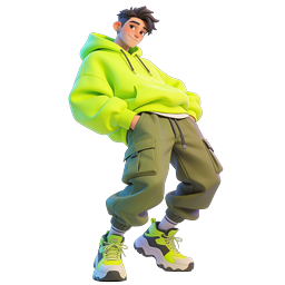 Neon Green Hoodie 3D Character Icon - Streetwear Style