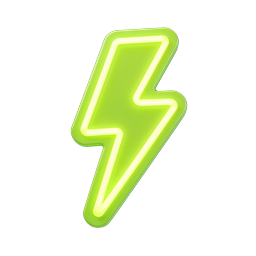Neon Green Lightning Bolt 3D Icon - Power & Energy