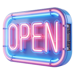 Иконка неоновой вывески Open | Светящаяся 3D иконка для бизнеса