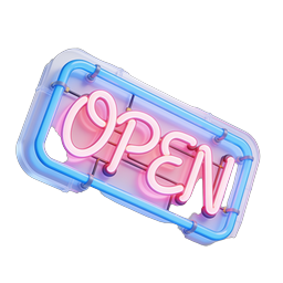 Иконка неоновой вывески Open | Светящаяся розовая бизнес-вывеска 3D