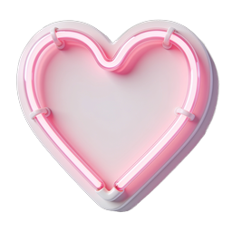 3D Neon Pink Heart Icon - Glossy Romantic Design