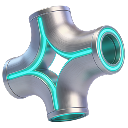 Icona 3D di giunzione tubo neon | Connettore metallico futuristico
