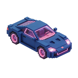 Neon Voxel Sports Car 3D Icon - Cyberpunk Pixel Art