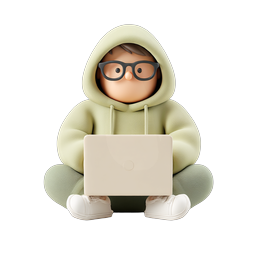 Icona 3D di personaggio nerd carino con laptop