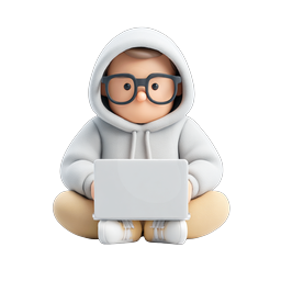 Icona 3D Personaggio Nerd con Laptop