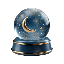 Night Sky Snow Globe Icon - Crescent Moon & Stars 3D