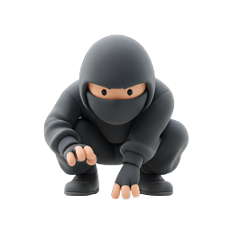 3D Ninja Character Icon - Stealthy Crouching Figure