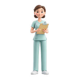 Friendly 3D Nurse Character with Clipboard Icon