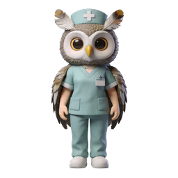 Adorable Nurse Owl 3D Character Icon with Buddha Background