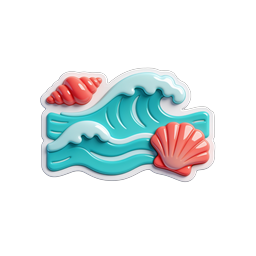 Ocean Wave with Seashells 3D Sticker Icon