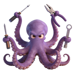 Purple Octopus Handyman Tools Mascot Icon - 3D Render