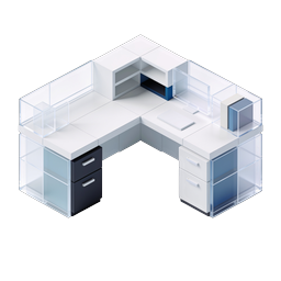Modern Isometric Office Desk with Glass Storage Furniture