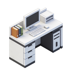 Isometric Office Desk Workspace Icon - 3D Pixel Art